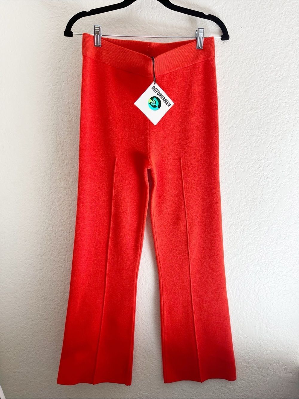 Daydreamer flare knit pintuck pants in a vibrant hot orange color. New - Picture 6 of 9